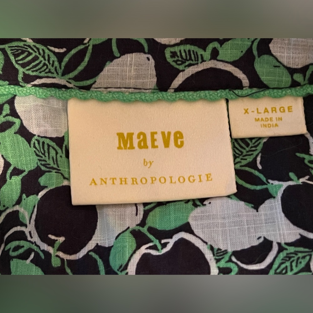 Maeve for Anthropology Green/blue cotton blouse Size XL - Picture 4 of 4